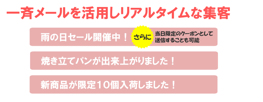 一斉メールを活用し、リアルタイムな集客へ